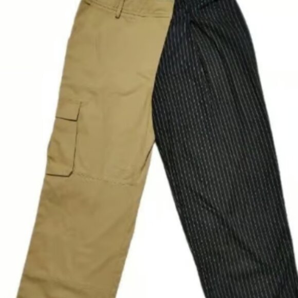 Choosy Khaki Two Tone Asymmetrical Waist Cuffed Trouser Utility Pants 4 NWT - Picture 4 of 4